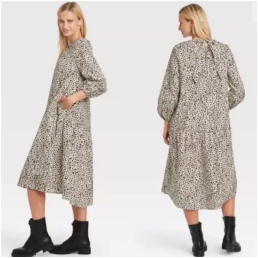 Who What Wear Long Sleeve Animal Print Midi Dress extra small casual comfort
